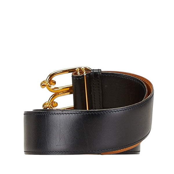 エルメス シェーヌダンクル ベルト 90 ブラック ゴールド レザー レディース HERMES 【中古】