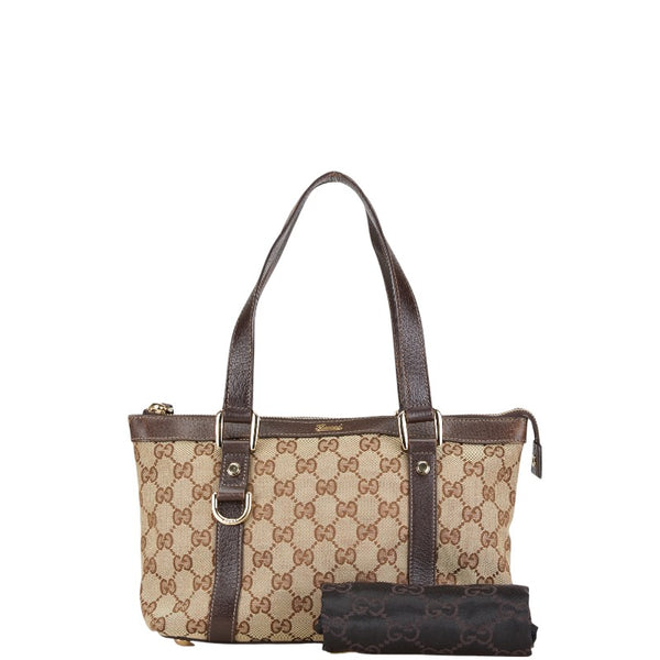 グッチ GGキャンバス アビー ハンドバッグ トートバッグ 141471 ベージュ ブラウン キャンバス レザー レディース GUCCI 【中古】
