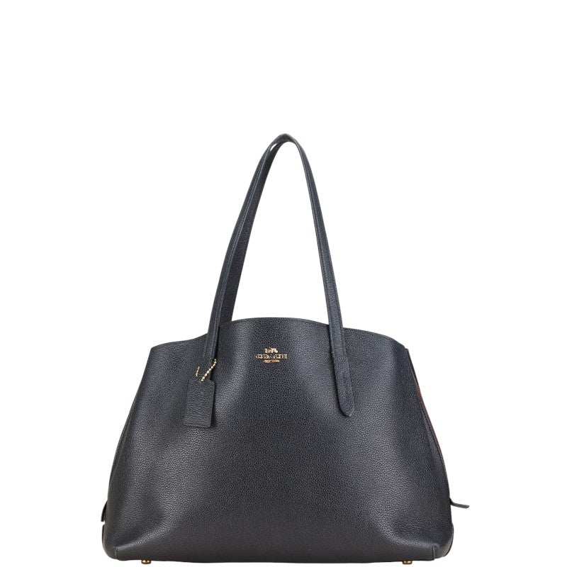 コーチ ロゴ ハンドバッグ トートバッグ 52547 ブラック レザー レディース COACH 【中古】