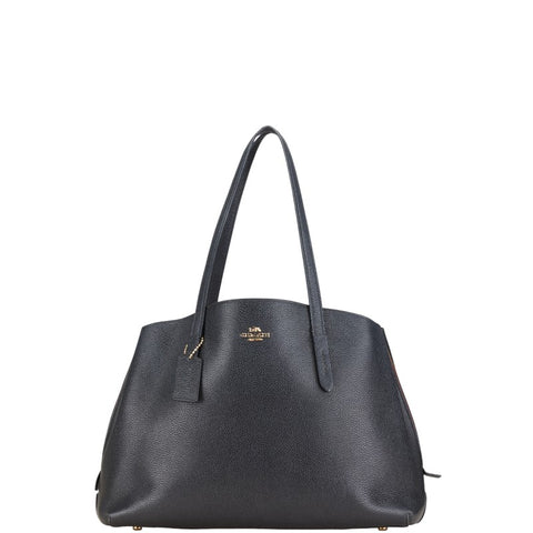 コーチ ロゴ ハンドバッグ トートバッグ 52547 ブラック レザー レディース COACH 【中古】