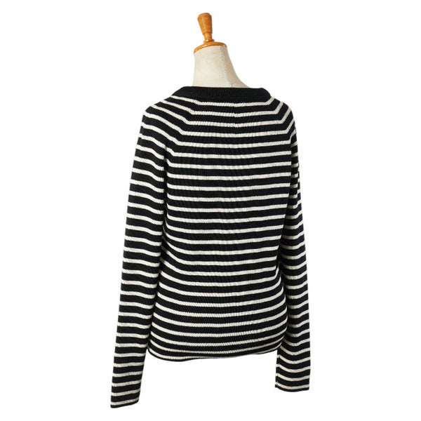 サンローラン ボーダー ニット サイズ：XS ホワイト ネイビー コットン ウール レディース SAINT LAURENT 【中古】