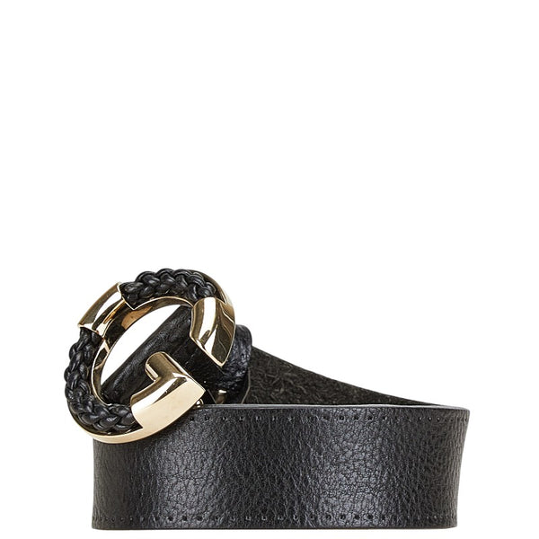 グッチ Gバックル ベルト 80.32 233233 ブラック ゴールド レザー レディース GUCCI 【中古】