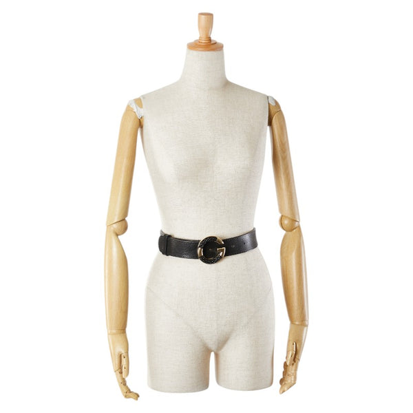 グッチ Gバックル ベルト 80.32 233233 ブラック ゴールド レザー レディース GUCCI 【中古】