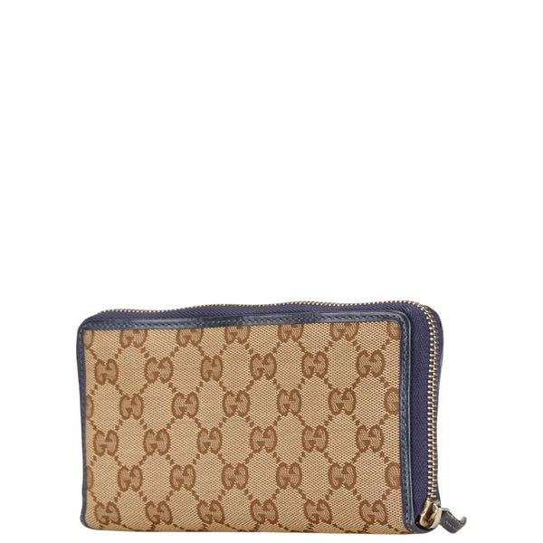 グッチ GGキャンバス リボン ハート インターロッキングG 長財布 ラウンドファスナー 307997 ベージュ ネイビー キャンバス レザー レディース GUCCI 【中古】