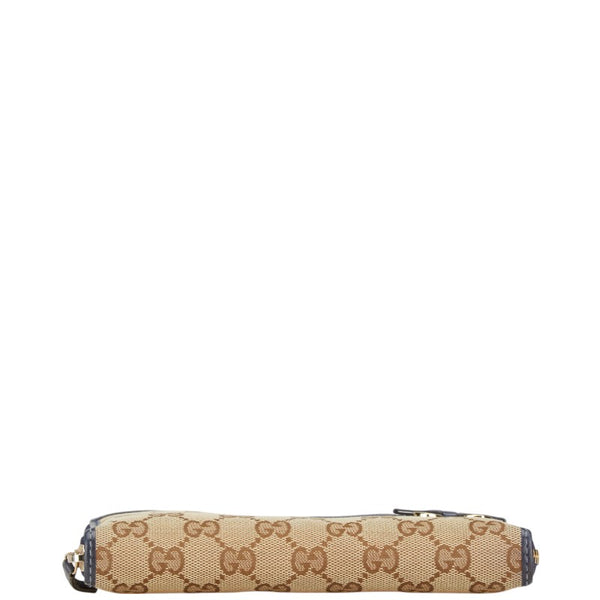 グッチ GGキャンバス リボン ハート インターロッキングG 長財布 ラウンドファスナー 307997 ベージュ ネイビー キャンバス レザー レディース GUCCI 【中古】