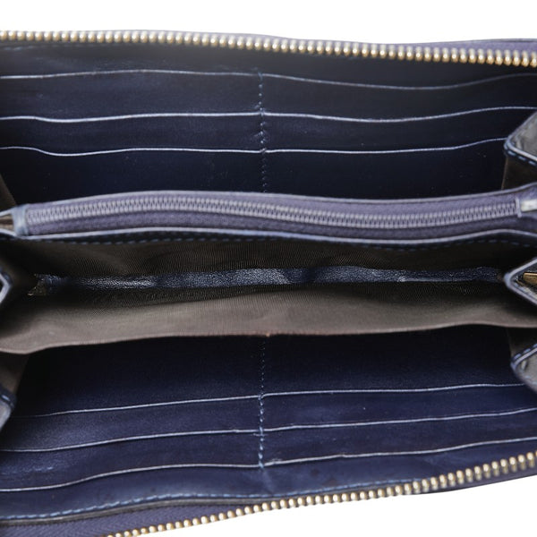 グッチ GGキャンバス リボン ハート インターロッキングG 長財布 ラウンドファスナー 307997 ベージュ ネイビー キャンバス レザー レディース GUCCI 【中古】