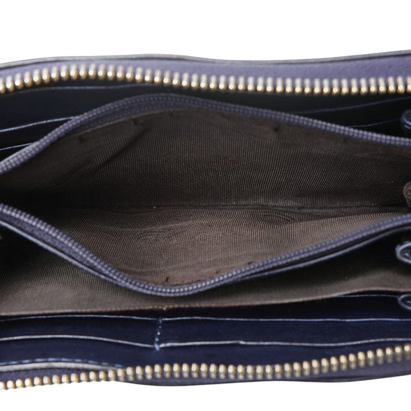 グッチ GGキャンバス リボン ハート インターロッキングG 長財布 ラウンドファスナー 307997 ベージュ ネイビー キャンバス レザー レディース GUCCI 【中古】