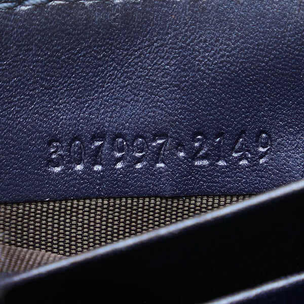 グッチ GGキャンバス リボン ハート インターロッキングG 長財布 ラウンドファスナー 307997 ベージュ ネイビー キャンバス レザー レディース GUCCI 【中古】