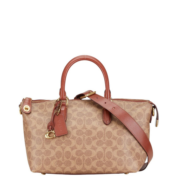 コーチ シグネチャー カラ サッチェル ハンドバッグ ショルダーバッグ 2WAY CE742 ベージュ ブラウン PVC レザー レディース COACH 【中古】