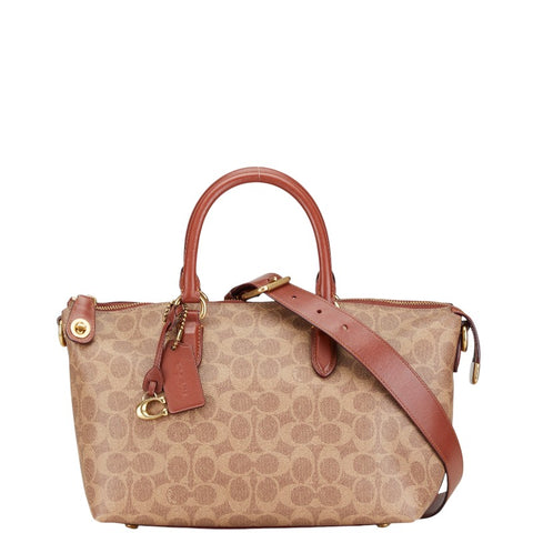 コーチ シグネチャー カラ サッチェル ハンドバッグ ショルダーバッグ 2WAY CE742 ベージュ ブラウン PVC レザー レディース COACH 【中古】