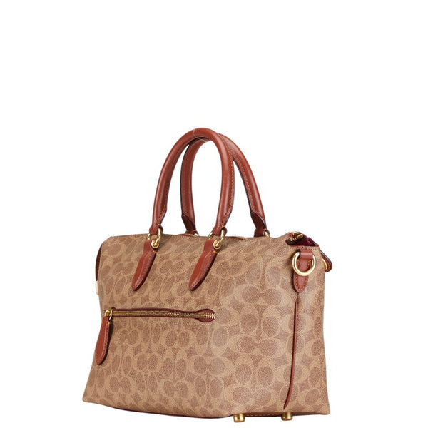 コーチ シグネチャー カラ サッチェル ハンドバッグ ショルダーバッグ 2WAY CE742 ベージュ ブラウン PVC レザー レディース COACH 【中古】