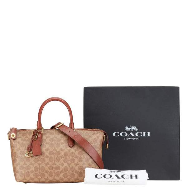 コーチ シグネチャー カラ サッチェル ハンドバッグ ショルダーバッグ 2WAY CE742 ベージュ ブラウン PVC レザー レディース COACH 【中古】