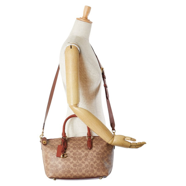 コーチ シグネチャー カラ サッチェル ハンドバッグ ショルダーバッグ 2WAY CE742 ベージュ ブラウン PVC レザー レディース COACH 【中古】