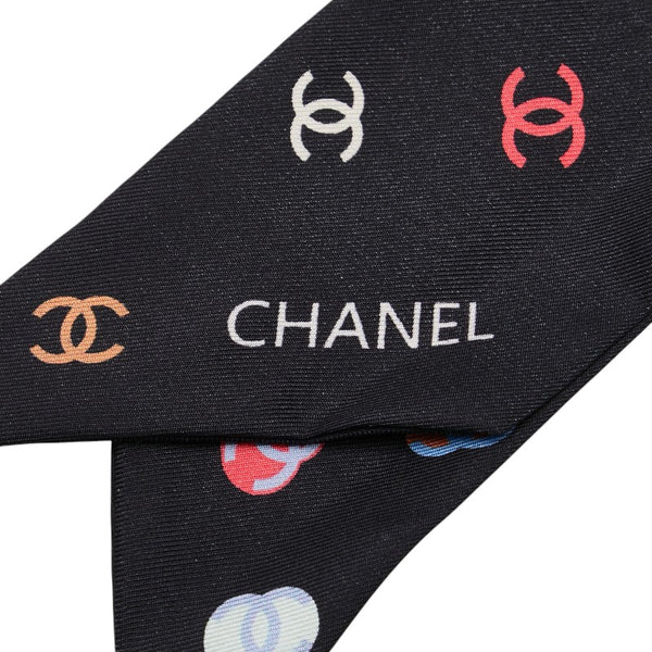シャネル ツイリー ココマーク ハート モチーフ スカーフ ブラック マルチカラー シルク レディース CHANEL 【中古】