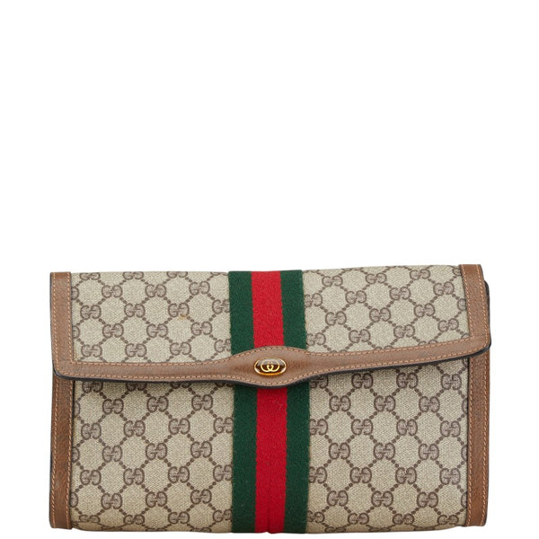 グッチ GGスプリーム シェリーライン クラッチバッグ セカンドバッグ 41 014 3087 30 ベージュ ブラウン PVC レザー レディース GUCCI 【中古】