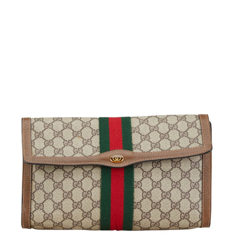 グッチ GGスプリーム シェリーライン クラッチバッグ セカンドバッグ 41 014 3087 30 ベージュ ブラウン PVC レザー レディース GUCCI 【中古】