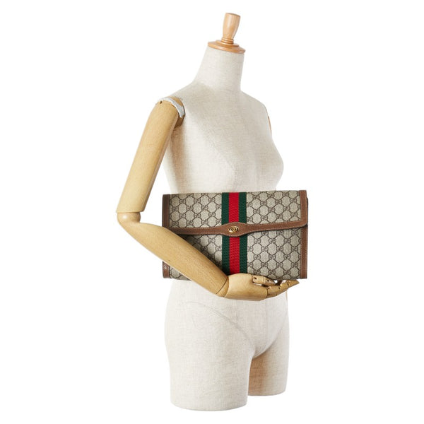 グッチ GGスプリーム シェリーライン クラッチバッグ セカンドバッグ 41 014 3087 30 ベージュ ブラウン PVC レザー レディース GUCCI 【中古】