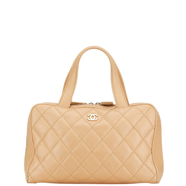 シャネル マトラッセ ワイルドステッチ ハンドバッグ ベージュ ラムスキン レディース CHANEL 【中古】