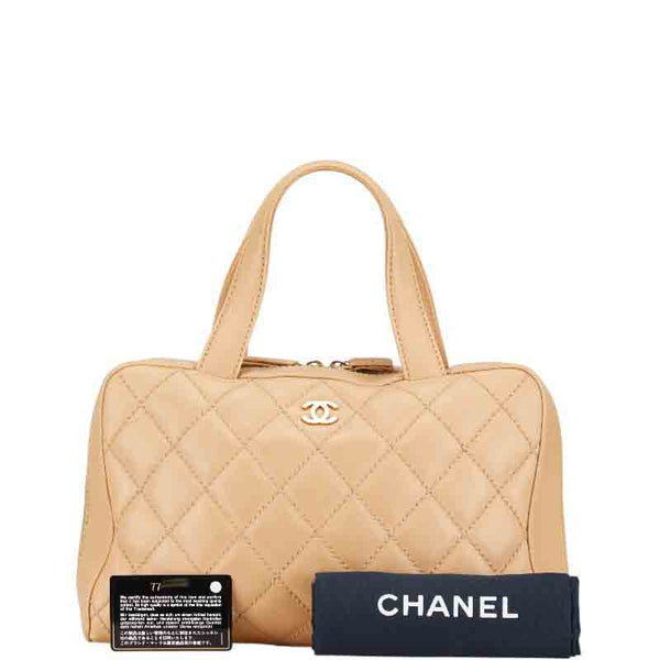 シャネル マトラッセ ワイルドステッチ ハンドバッグ ベージュ ラムスキン レディース CHANEL 【中古】