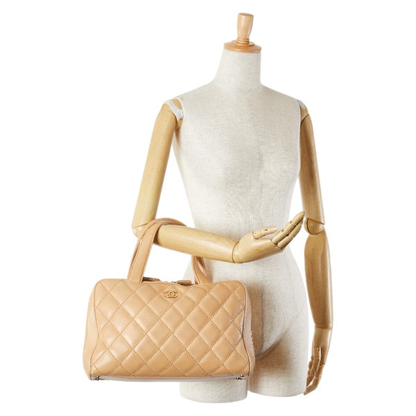 シャネル マトラッセ ワイルドステッチ ハンドバッグ ベージュ ラムスキン レディース CHANEL 【中古】