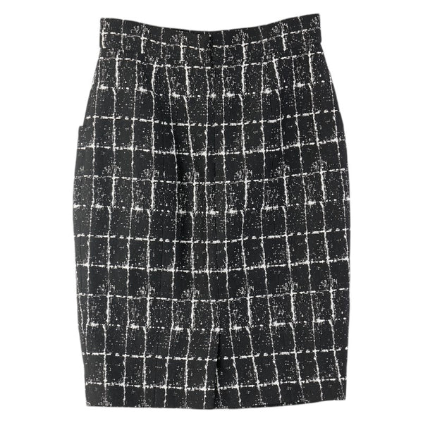 シャネル ツイード ノーカラージャケット ココマークボタン ジャケット スカート セットアップ サイズ：40 ブラック ホワイト ナイロン シルク ポリウレタン レディース CHANEL 【中古】