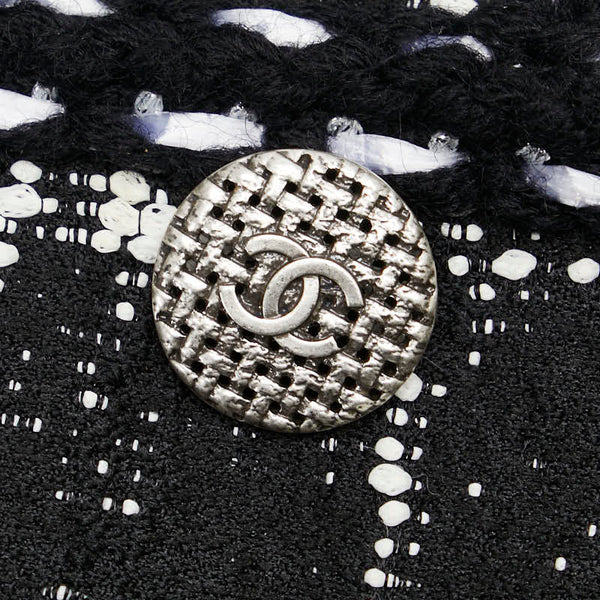 シャネル ツイード ノーカラージャケット ココマークボタン ジャケット スカート セットアップ サイズ：40 ブラック ホワイト ナイロン シルク ポリウレタン レディース CHANEL 【中古】