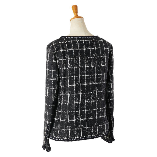 シャネル ツイード ノーカラージャケット ココマークボタン ジャケット スカート セットアップ サイズ：40 ブラック ホワイト ナイロン シルク ポリウレタン レディース CHANEL 【中古】