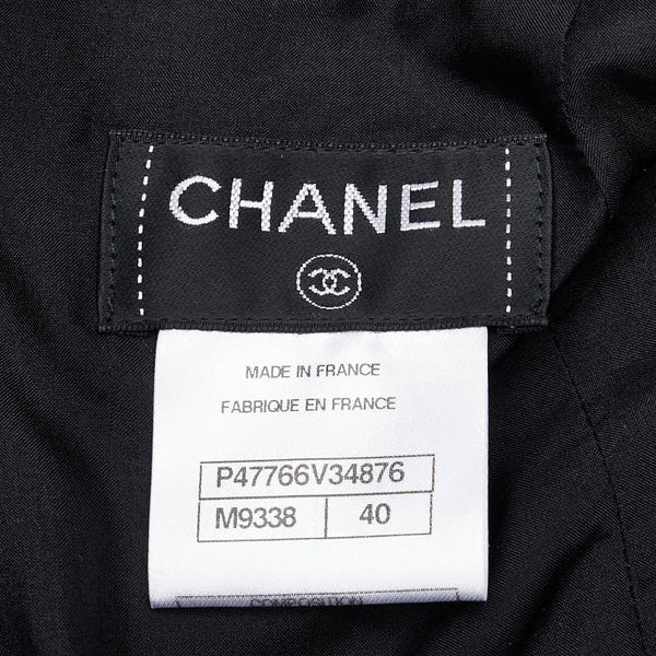 シャネル ツイード ノーカラージャケット ココマークボタン ジャケット スカート セットアップ サイズ：40 ブラック ホワイト ナイロン シルク ポリウレタン レディース CHANEL 【中古】