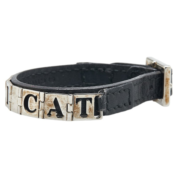 グッチ GUCCI CAT バングル ブレスレット 首輪 ネコ ペット ブラック シルバー レザー メタル レディース GUCCI 【中古】