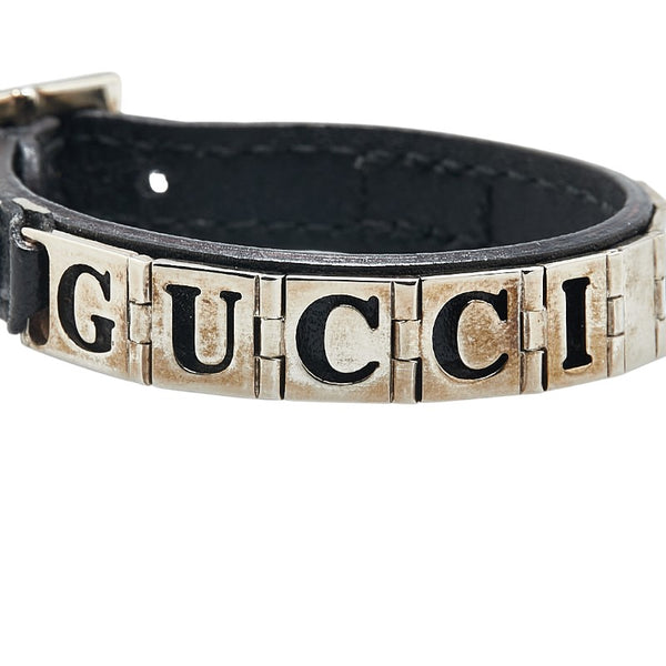 グッチ GUCCI CAT バングル ブレスレット 首輪 ネコ ペット ブラック シルバー レザー メタル レディース GUCCI 【中古】