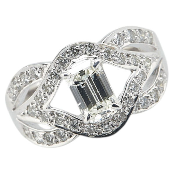 K18WG ホワイトゴールド ダイヤ1.025ct ダイヤ0.50ct リング 指輪 レディース 14号 【中古】