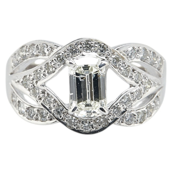 K18WG ホワイトゴールド ダイヤ1.025ct ダイヤ0.50ct リング 指輪 レディース 14号 【中古】