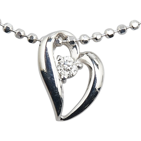 K18WG ホワイトゴールド ダイヤ0.05ct ハート モチーフ ブレスレット レディース 【中古】