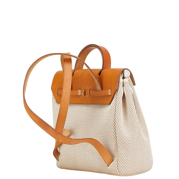 エルメス エールバッグPM リュック バックパック ベージュ ブラウン トワルオフィシエ レザー レディース HERMES 【中古】