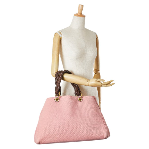 ボッテガヴェネタ ハンドバッグ トートバッグ ピンク ブラウン キャンバス レザー レディース BOTTEGAVENETA 【中古】