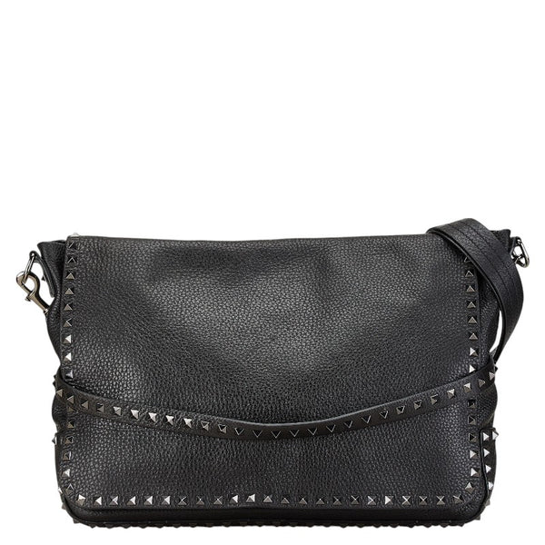 ヴァレンティノ ロックスタッズ 斜め掛け ショルダーバッグ ブラック レザー レディース VALENTINO 【中古】
