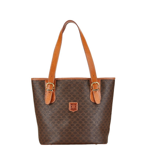 セリーヌ マカダム トートバッグ ハンドバッグ ブラウン PVC レザー レディース CELINE 【中古】