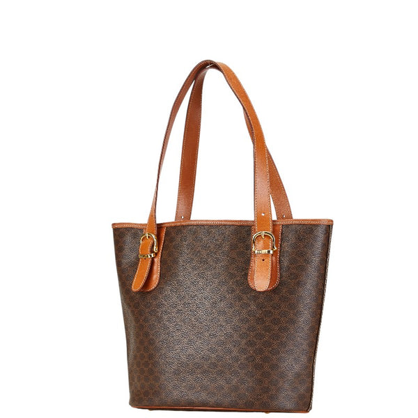 セリーヌ マカダム トートバッグ ハンドバッグ ブラウン PVC レザー レディース CELINE 【中古】