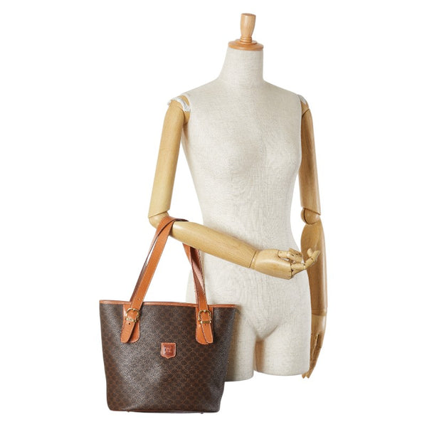 セリーヌ マカダム トートバッグ ハンドバッグ ブラウン PVC レザー レディース CELINE 【中古】
