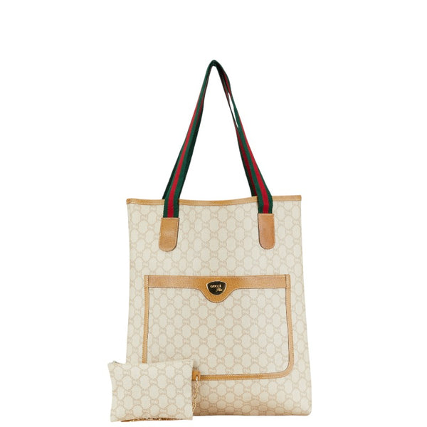 グッチ GGプラス シェリーライン トートバッグ ベージュ ブラウン マルチカラー PVC レザー レディース GUCCI 【中古】