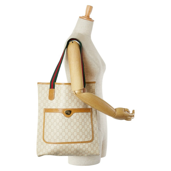 グッチ GGプラス シェリーライン トートバッグ ベージュ ブラウン マルチカラー PVC レザー レディース GUCCI 【中古】