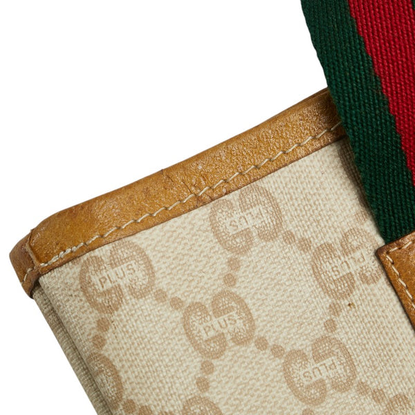 グッチ GGプラス シェリーライン トートバッグ ベージュ ブラウン マルチカラー PVC レザー レディース GUCCI 【中古】
