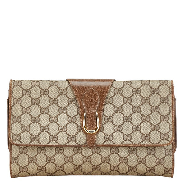 グッチ オールドグッチ GGスプリーム クラッチバッグ セカンドバッグ ベージュ ブラウン PVC レザー メンズ GUCCI 【中古】