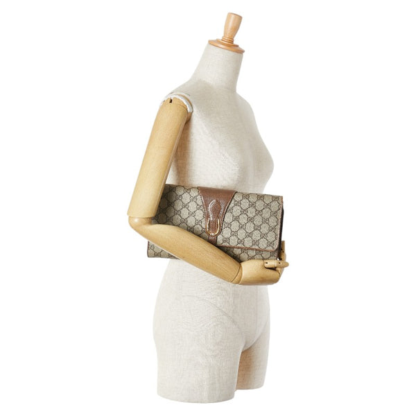 グッチ オールドグッチ GGスプリーム クラッチバッグ セカンドバッグ ベージュ ブラウン PVC レザー メンズ GUCCI 【中古】