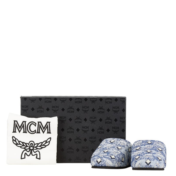 エム シー エム ロゴグラム ルームシューズ スリッパ ブルー ブラック キャンバス レディース MCM 【中古】