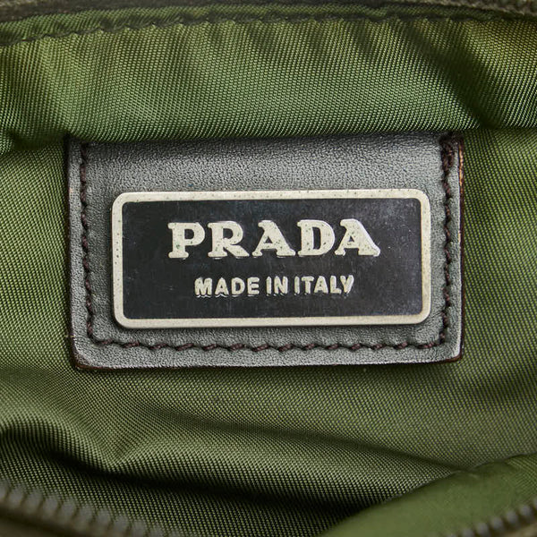 プラダ 三角ロゴプレート 斜め掛け ショルダーバッグ グリーン ブラウン ナイロン レディース PRADA 【中古】
