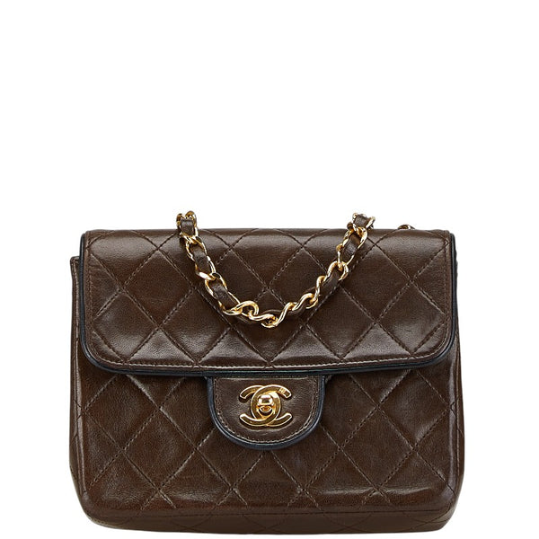 シャネル ミニマトラッセ ココマーク チェーン ショルダーバッグ  ブラウン ラムスキン レディース CHANEL 【中古】