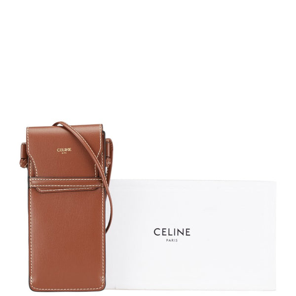 セリーヌ 斜め掛け ショルダーポーチ サングラスケース ブラウン レザー レディース CELINE 【中古】