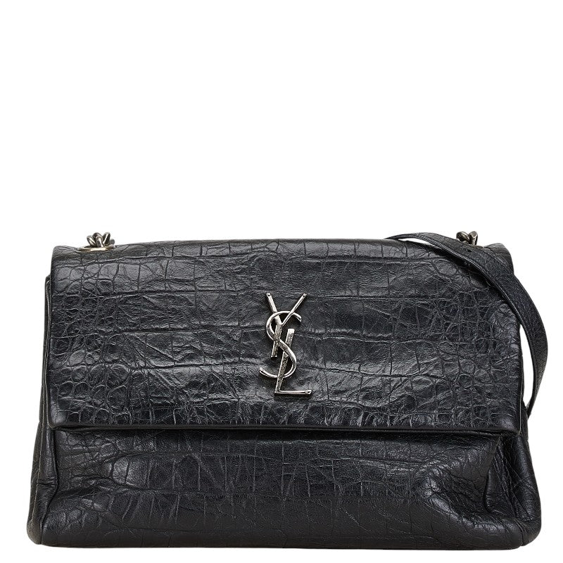 サンローラン クロコ型押し ウェストハリウッド YSLロゴ 斜め掛け チェーン ショルダーバッグ 574106 ブラック レザー レディース SAINT LAURENT 【中古】