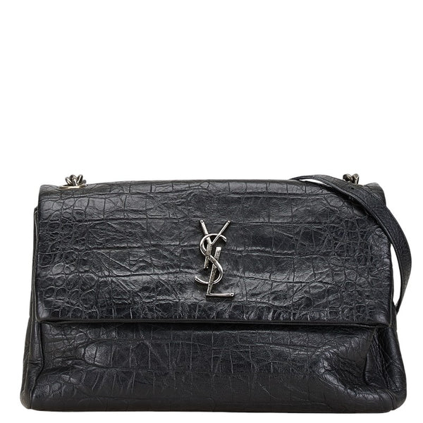 サンローラン クロコ型押し ウェストハリウッド YSLロゴ 斜め掛け チェーン ショルダーバッグ 574106 ブラック レザー レディース SAINT LAURENT 【中古】